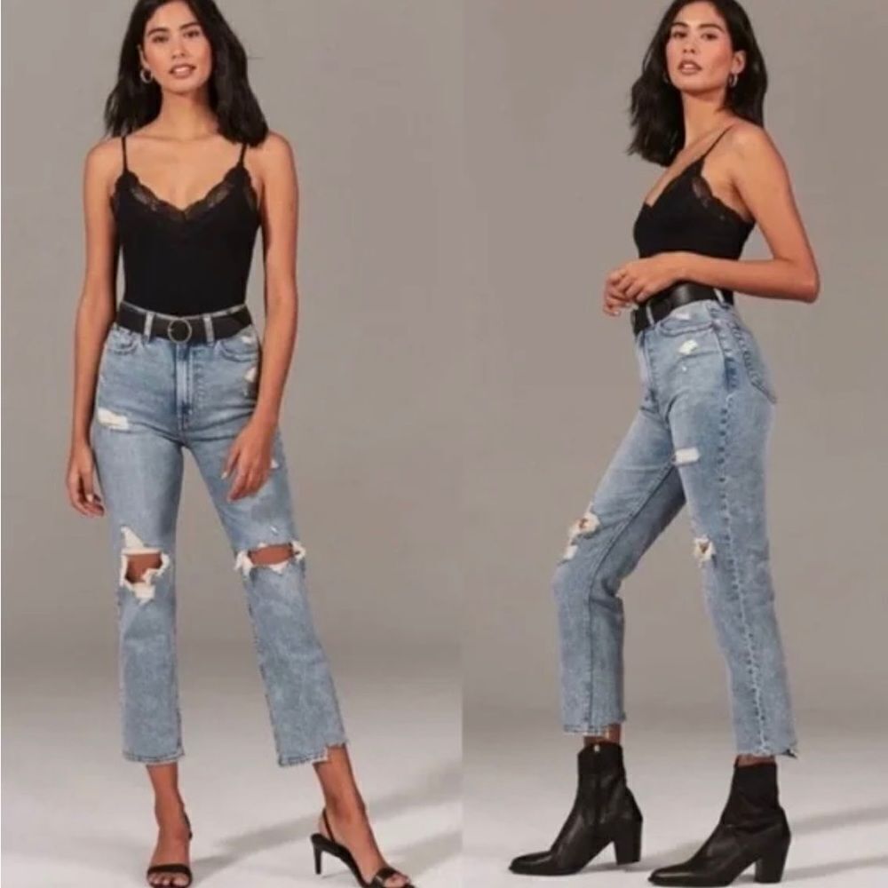 Abercrombie & Fitch Ankle Straight Ultra High Rise Distressed Jeans